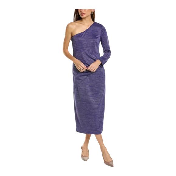 JS Collections dress Maddie Metallic one shoulder single long sleeve size 16 - Picture 1 of 7